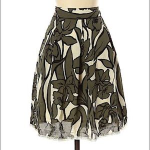 BCBG MaxAzria Olive Green Floral Print Skirt